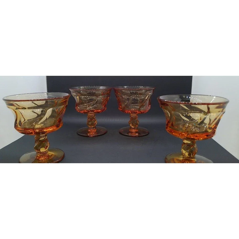 Vintage Fostoria Jamestown Swirl Amber Sherbet Or Champagne Glasses Set Of 4 A